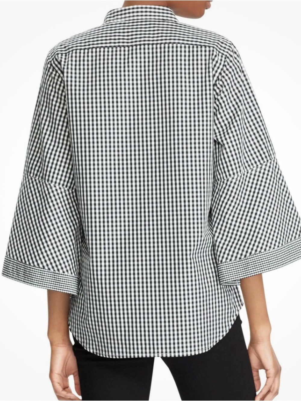 Lauren Ralph Lauren Gingham 3/4 Bell Sleeve Shirt Womens Medium Black White - Picture 2 of 10